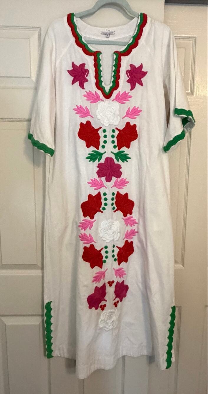 Frances Valentine cotton caftan embroidered Veracruz Dress size 8 EUC